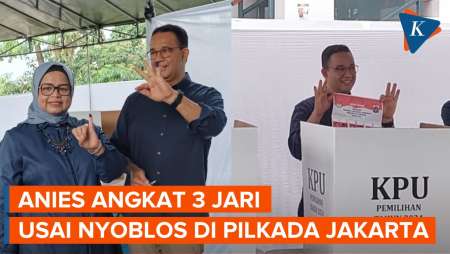 Momen Anies Angkat 3 Jari Saat Nyoblos di Pilkada Jakarta