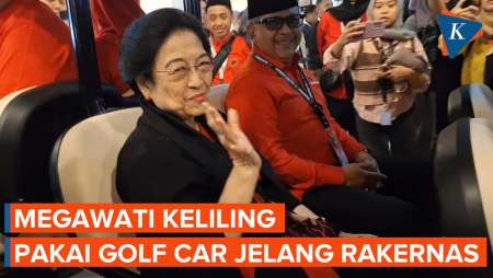 Momen Megawati Keliling Naik Golf Car Jelang Buka Rakernas PDI-P