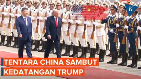 Momen Pasukan Kehormatan China Sambut Kedatangan Trump