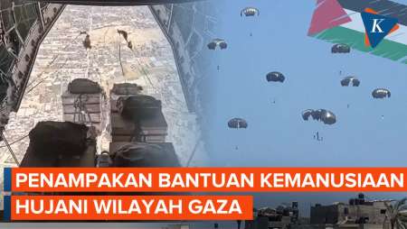 Penampakan Bantuan Kemanusiaan Dijatuhkan dari Langit Gaza