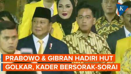 Hadiri HUT Golkar, Prabowo Pakai Dasi Kuning, Gibran Berbatik