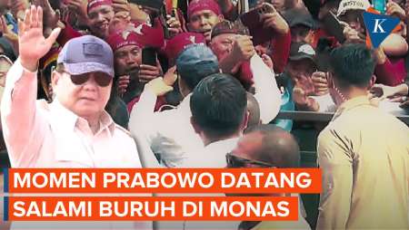 Detik-detik Prabowo Hadiri Hari Buruh 2025, Datang dan Salami Peserta