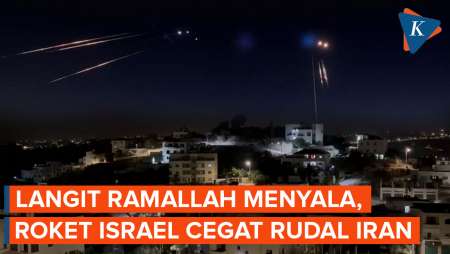 Penampakan Langit Ramallah Saat Roket Israel Mencegat Gelombang Rudal Iran