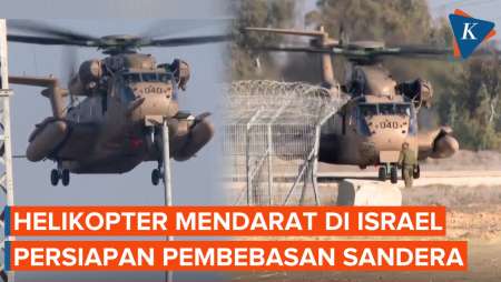 Penampakan Helikopter Israel Mendarat Jelang Pembebasan Sandera oleh Hamas