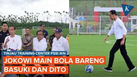 Momen Jokowi Main Bola Bareng Basuki dan Dito di Training Center PSSI IKN