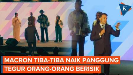Momen Macron Mendadak Naik Panggung Tanpa Diundang, Tegur Peserta Berisik
