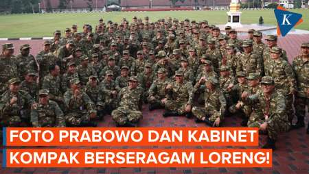 Kompak! Penampakan Pabowo-Gibran dan Kabinet Merah Putih Foto Berbaju Loreng