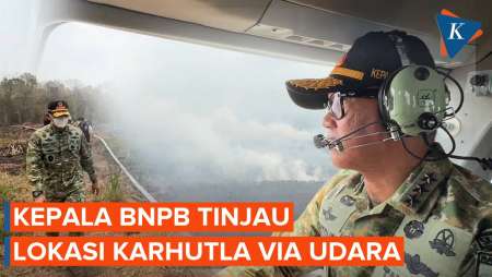 Potret Jenderal Bintang Tiga BNPB Tinjau Karhutla di Way Kambas Lampung dari Helikopter
