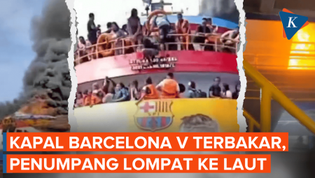 Detik-detik Kapal Barcelona V Terbakar! Asap Tebal dan Penumpang Lompat ke Laut