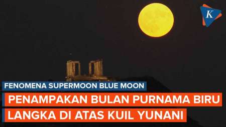 Bulan Purnama Biru di Atas Kuil Kuno Yunani, Penampakan Fenomena Supermoon Langka