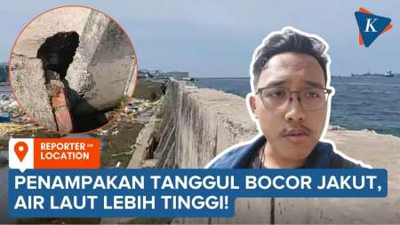 Penampakan Tanggul Bocor Di Jakut, Air Laut Lebih Tinggi Dari Daratan
