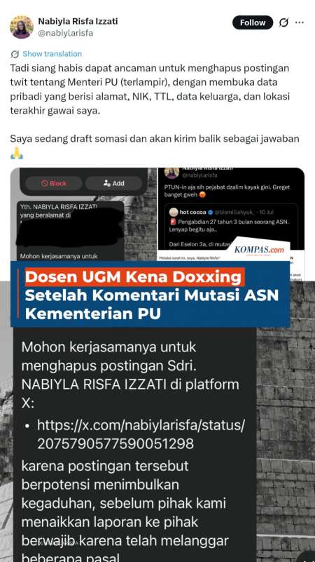Dosen UGM Kena Doxxing Setelah Komentari Mutasi ASN Kementerian PU
