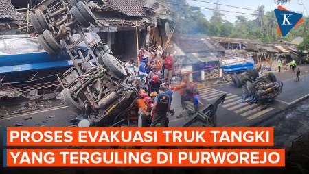 Penampakan Truk Kecelakaan Maut Di Kalijambe Purworejo, 1 Orang Tewas
