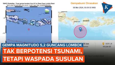 Gempa 5,2M Guncang Lombok Barat, Terasa sampai Bali, Tak Berpotensi Tsunami