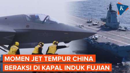 Aksi Jet Tempur China Di Kapal Induk Fujian, Didukung Ketapel Elektromagnetik!