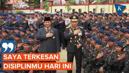 Momen Prabowo Sapa Personel Polri: Saya Terkesan Disiplinmu Hari Ini!
