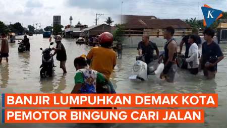 Penampakan Banjir yang Lumpuhkan Demak Kota, Pemotor Bingung di Mana-mana Banjir